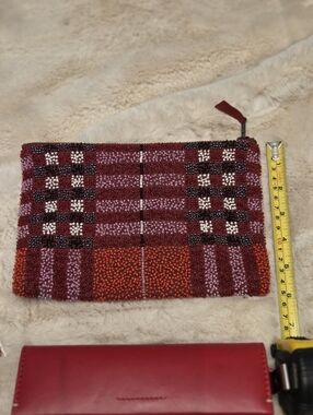 Beaded Plaid Bag in Burgundy, Red, Pink & Black